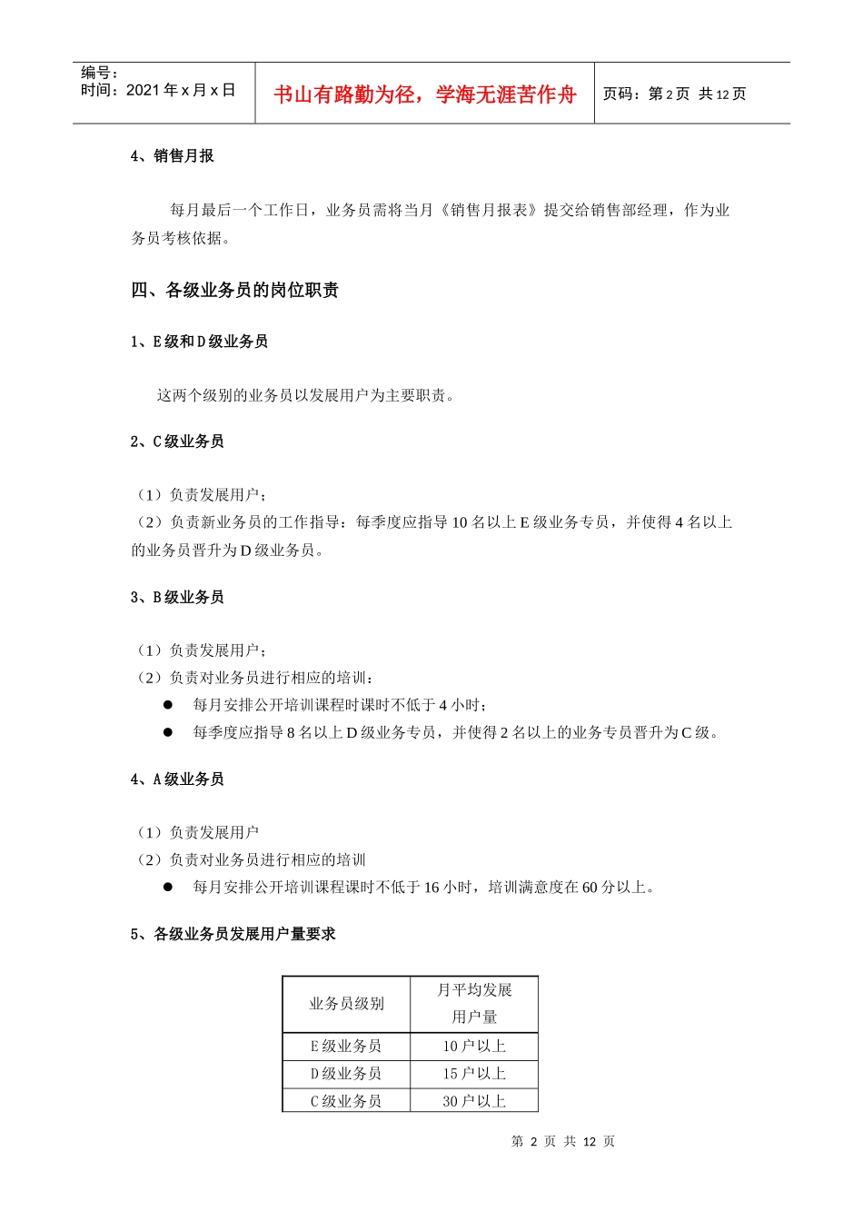数字电视业务员日常管理和绩效考核办法(发布稿)_第2页