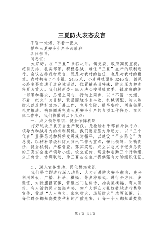 三夏防火表态发言稿