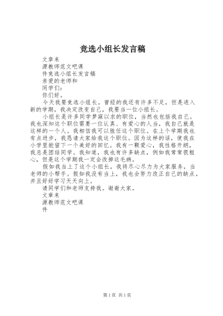 竞选小组长发言稿范文