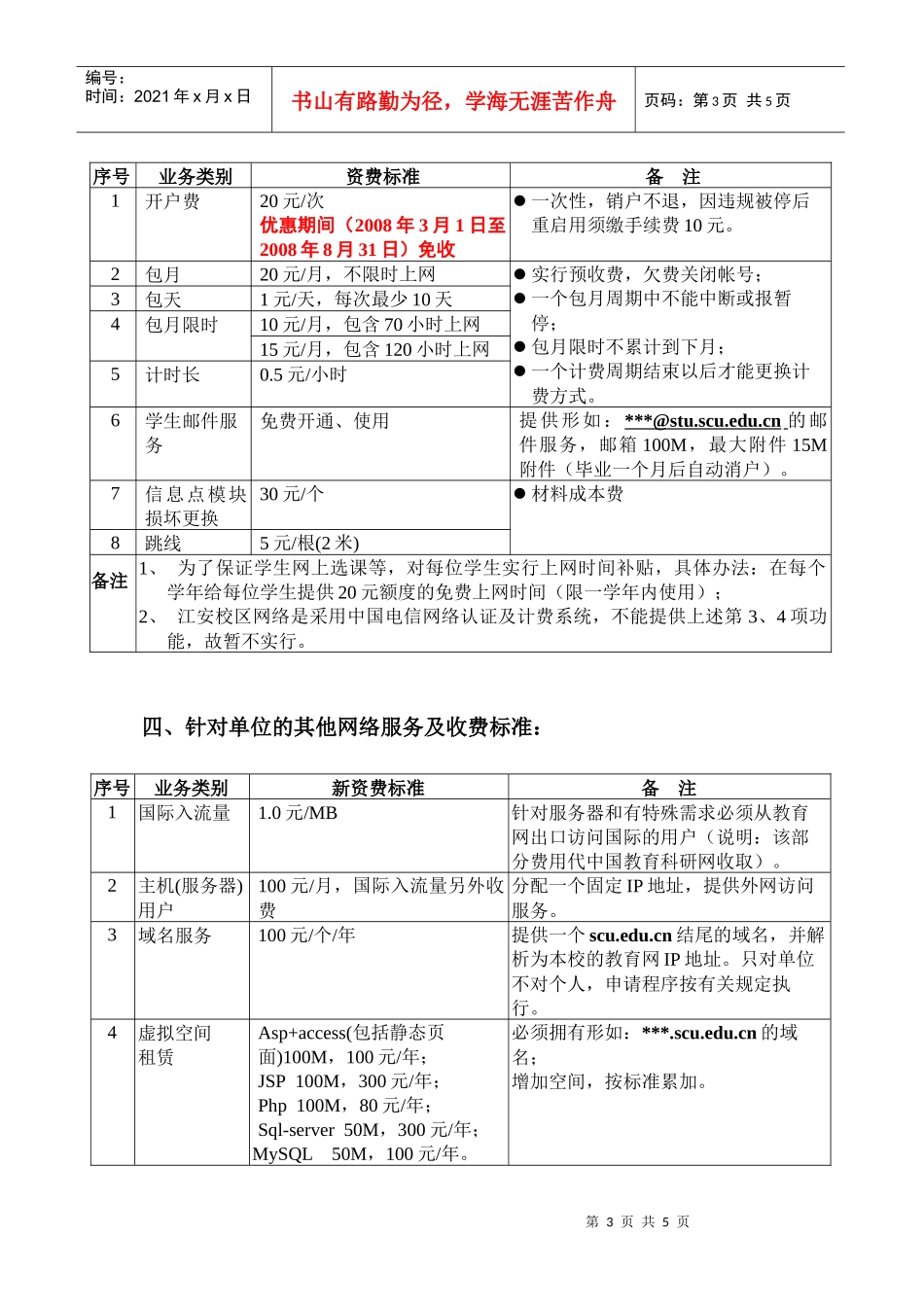 收费管理办法-四川大学校园网服务收费调整方案之一（建议稿_第3页