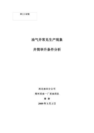 油气井常见生产现象井筒举升条件分析