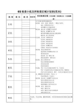 6S检查小组及所检查区域计划表