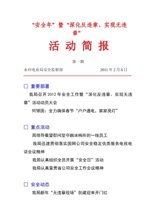 永州电业局“安全年”暨“深化反违章、实现无违章”活动简报(第1期