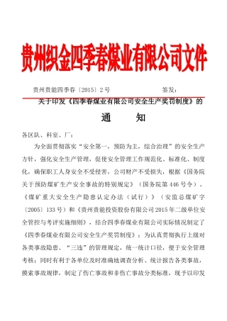 某某煤业有限公司安全生产奖罚制度汇编