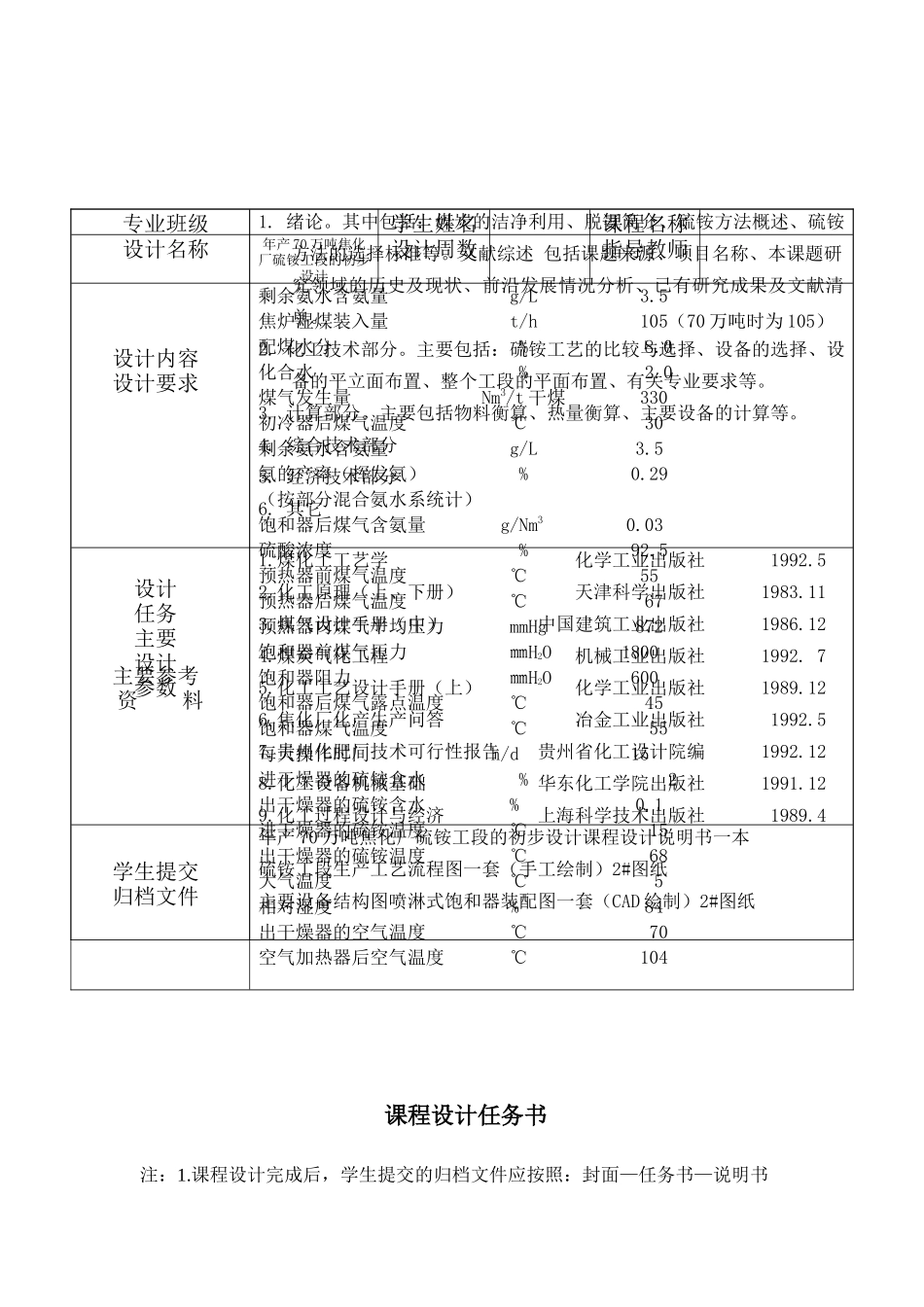 年产焦炭70万吨焦化厂回收车间硫铵工段的工艺设计_第1页