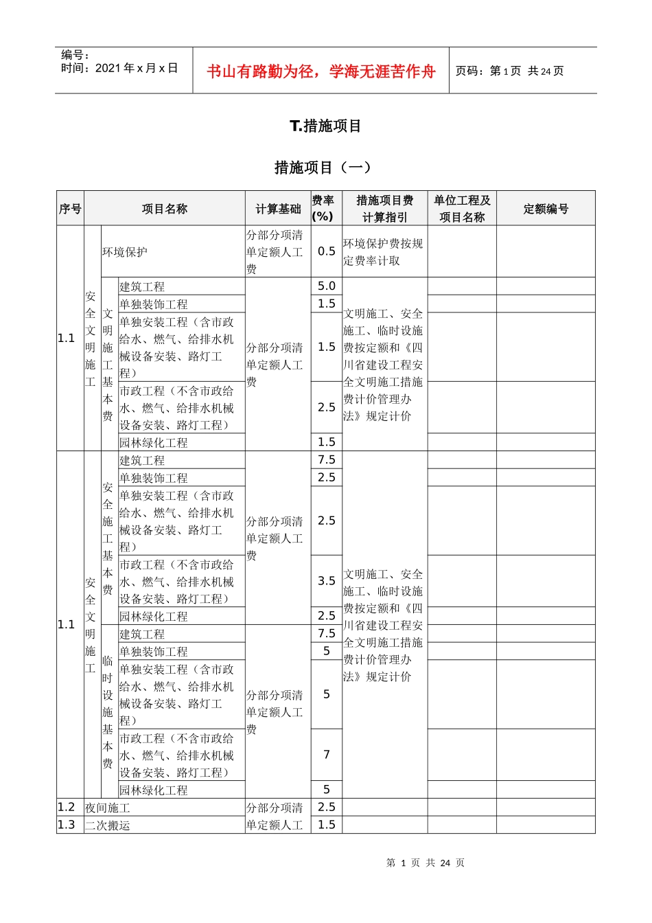 措施费项目 Microsoft Word 文档_第1页