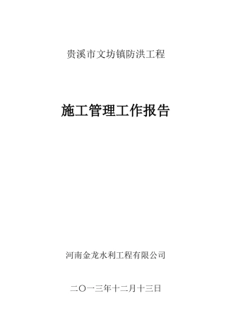 文坊镇防洪工程施工管理工作报告