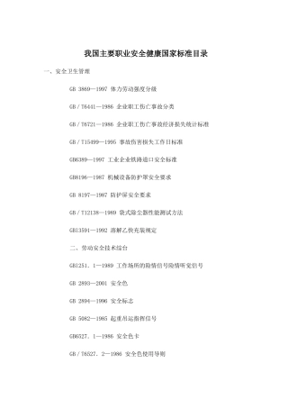 我国主要职业安全健康国家标准目录(1)