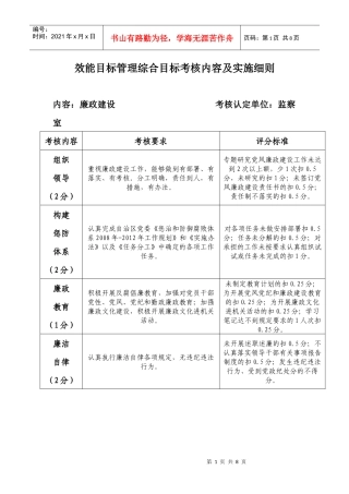 效能目标管理综合目标考核内容及实施细则