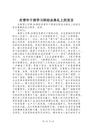在青年干部学习班结业典礼上的发言稿