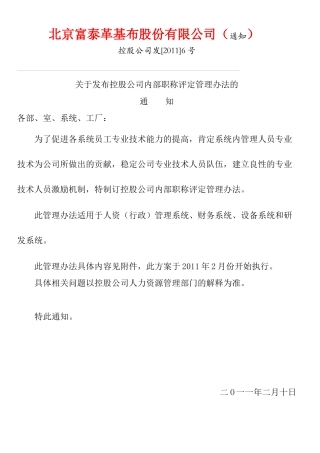 控股公司内部职称评定管理办法[1]