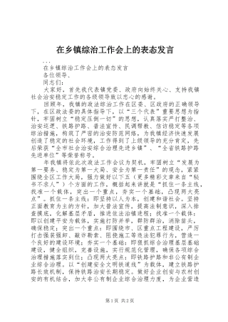 在乡镇综治工作会上的表态发言稿 (2)