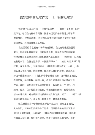 我梦想中的足球作文1：我的足球梦
