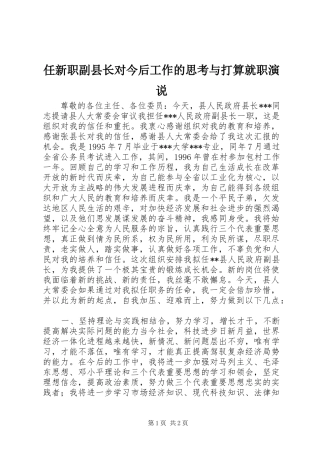 任新职副县长对今后工作的思考与打算就职演说稿 (3)