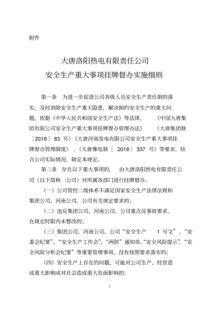 安全生产重大事项挂牌督办实施细则