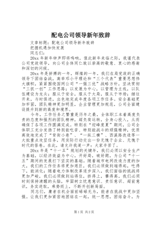 配电公司领导新年演讲致辞
