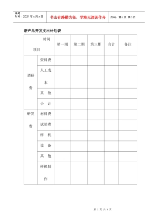 新产品开发支出计划表