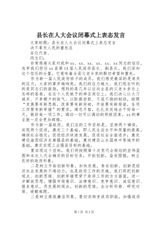 县长在人大会议闭幕式上表态发言稿