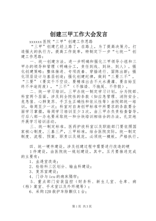 创建三甲工作大会发言稿 (2)