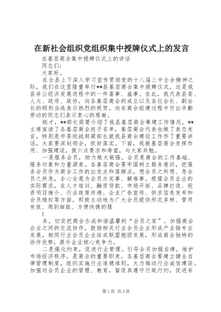 在新社会组织党组织集中授牌仪式上的发言稿