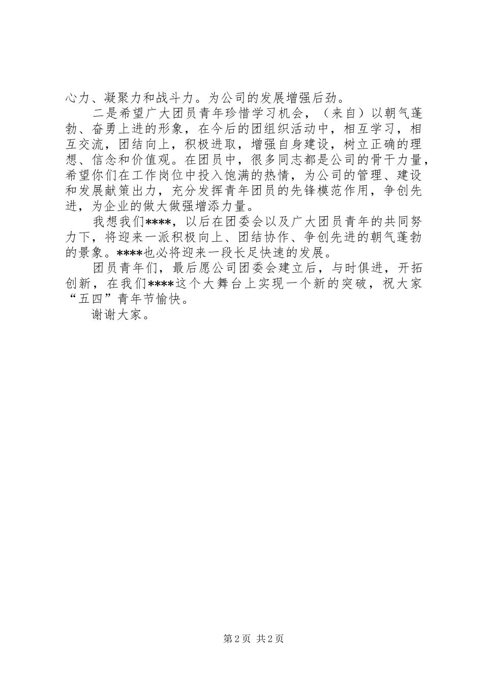 公司团委会成立领导发言稿 (3)_第2页