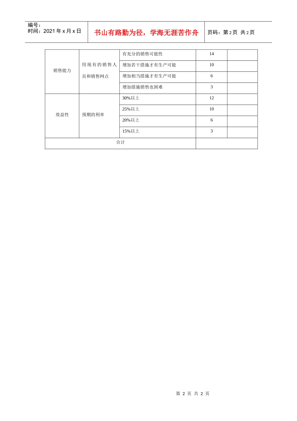 新产品价值评估表_第2页