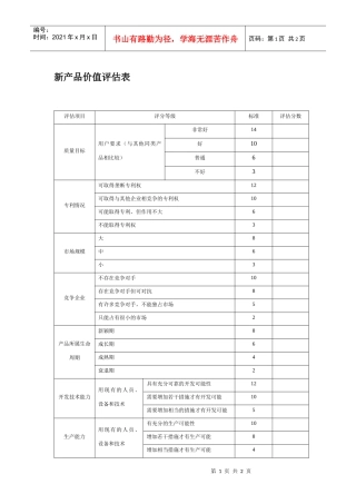 新产品价值评估表