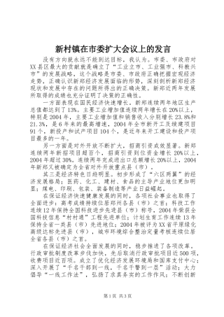 新村镇在市委扩大会议上的发言稿