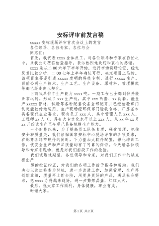 安标评审前发言