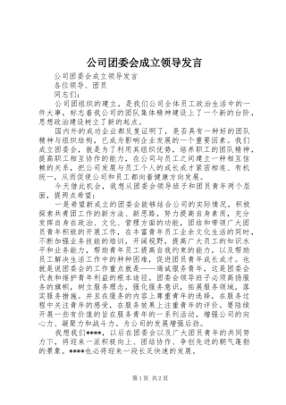 公司团委会成立领导发言稿
