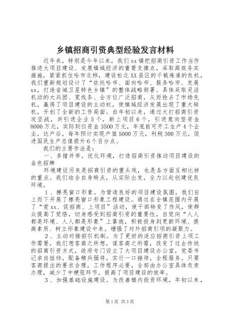 乡镇招商引资典型经验发言材料提纲