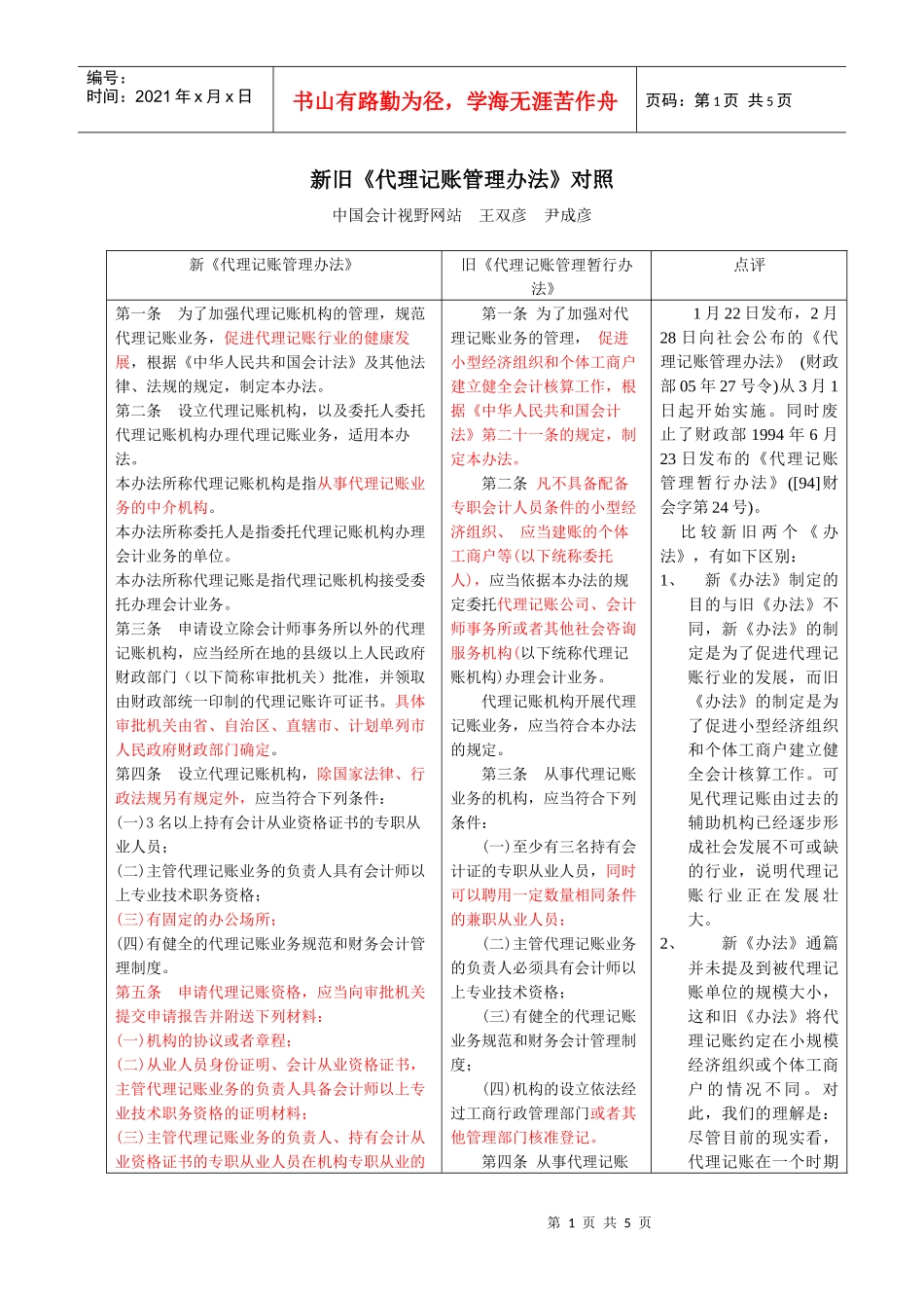 新旧《代理记账管理办法》对照doc-新《代理记账管理办法_第1页