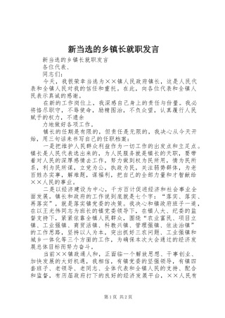 新当选的乡镇长就职发言稿