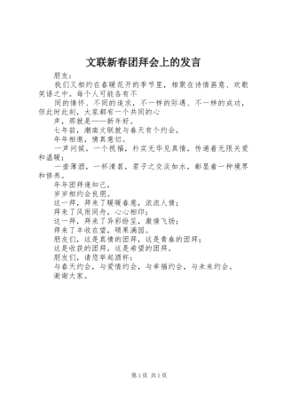 文联新春团拜会上的发言稿