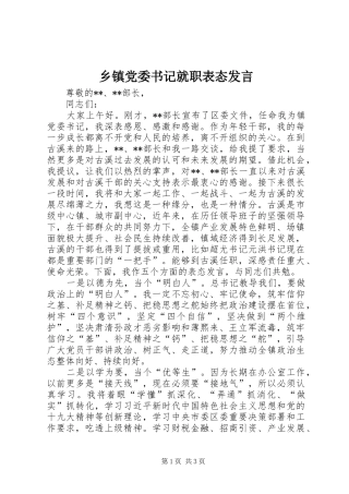 乡镇党委书记就职表态发言稿