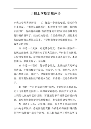 小班上学期男孩评语