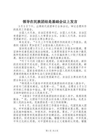 领导在民族团结是基础会议上发言稿