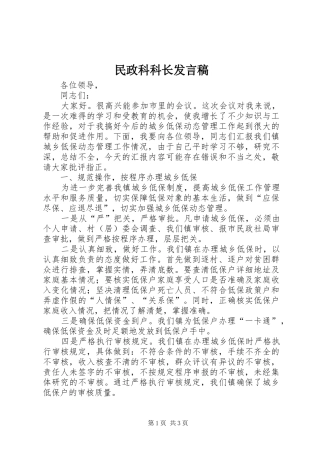 民政科科长发言