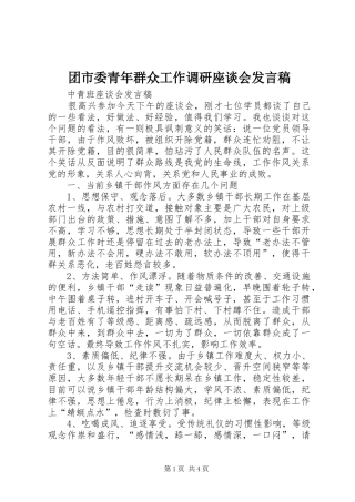 团市委青年群众工作调研座谈会发言稿范文