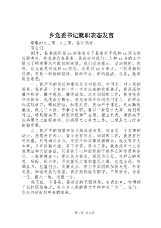 乡党委书记就职表态发言稿