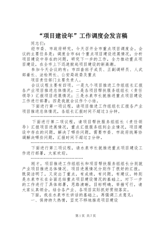 “项目建设年”工作调度会发言稿范文