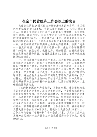 在全市民营经济工作会议上的发言稿 (2)