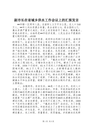 副市长在省城乡供水工作会议上的汇报发言稿