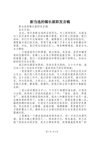 新当选的镇长就职发言