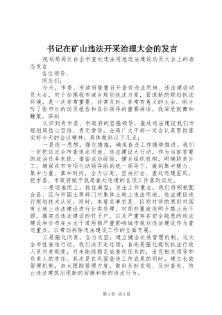 书记在矿山违法开采治理大会的发言稿 (2)
