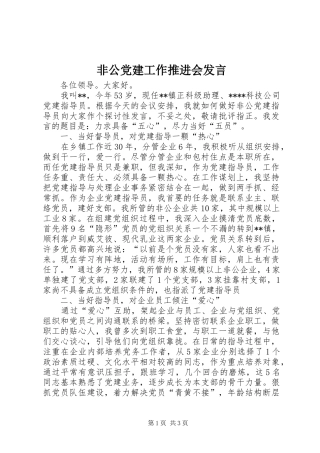 非公党建工作推进会发言稿