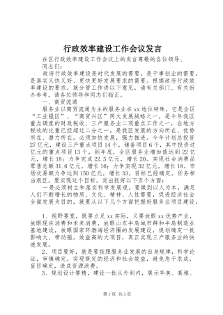 行政效率建设工作会议发言稿 (2)