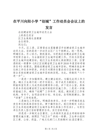 在平川向阳小学“创城”工作动员会会议上的发言稿 (2)