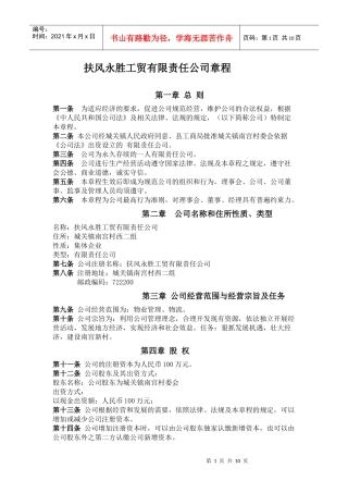 新村一人有限责任公司章程范本