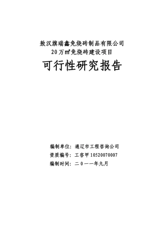 敖汉旗瑞鑫路面砖可行性研究报告